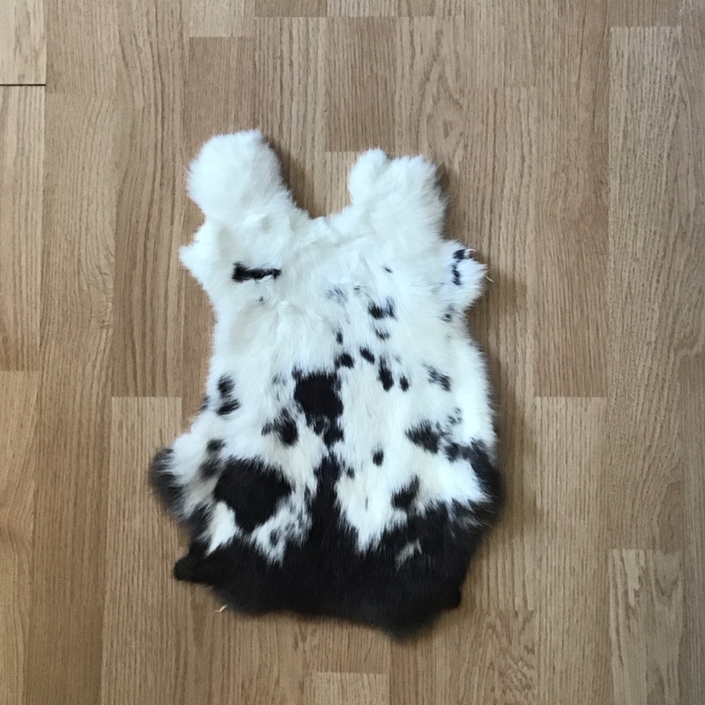 #0020 White Black Spotted Rabbit Fur Pelt Craft Supply